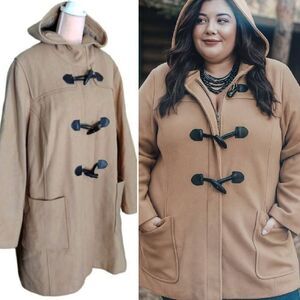 VTG Beige Wool Blended Hooded Lined Toggle Duffle Coat Plussize 24W